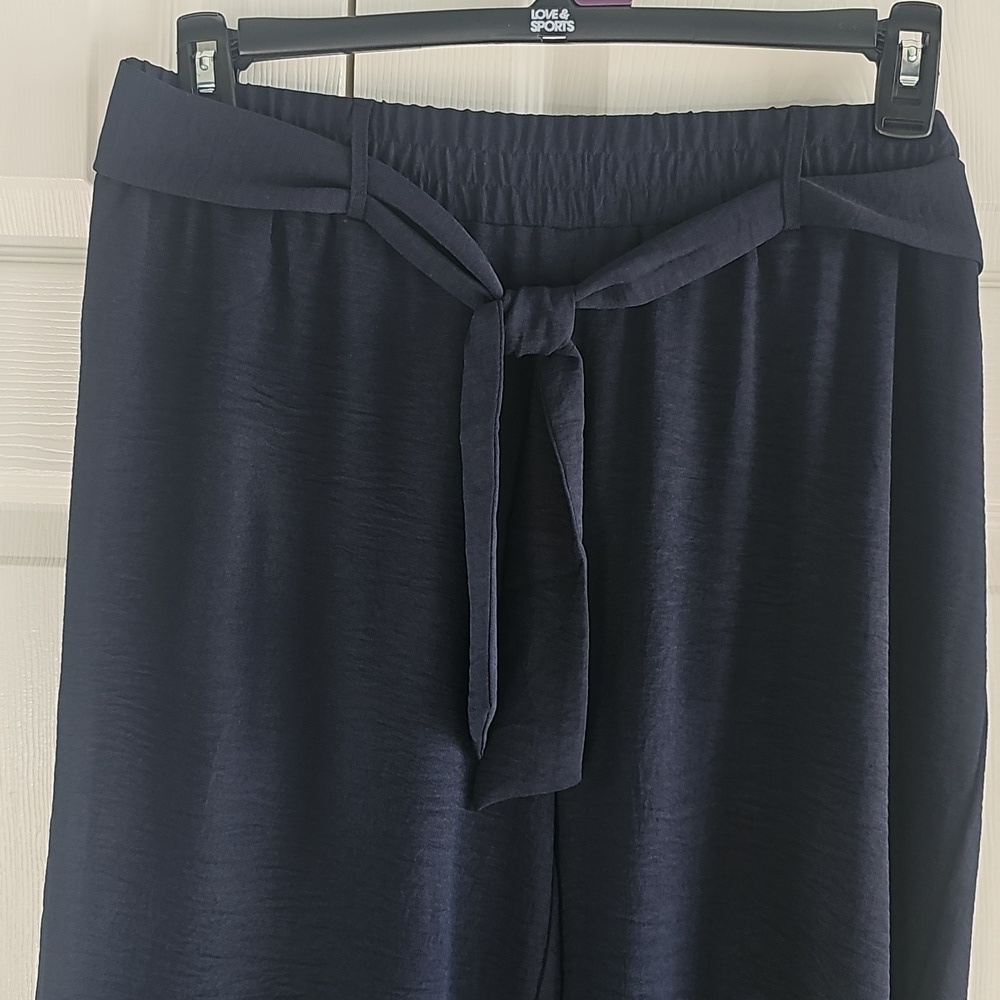 NWT New York Clothing CO Wide Leg Pull On Belted W Tie Petite Large (PL) Navy